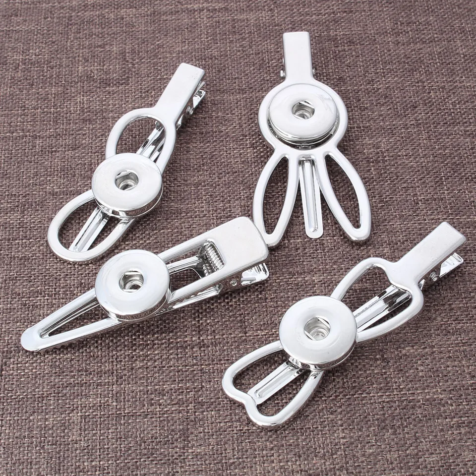 Nové šperky strieborné farebné klip Snap Hair Clip for Women Girl Fit 18 mm kúzla gombíky Snaps DIY klipy šperky