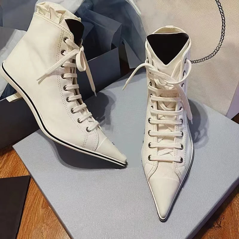 Nové špicaté popruhy na špičke vysoké podpätky všetkých zápasov Canvas Slim Fashion Boots Ladies Stiletto nočné kluby Desing Woman topánky topánok