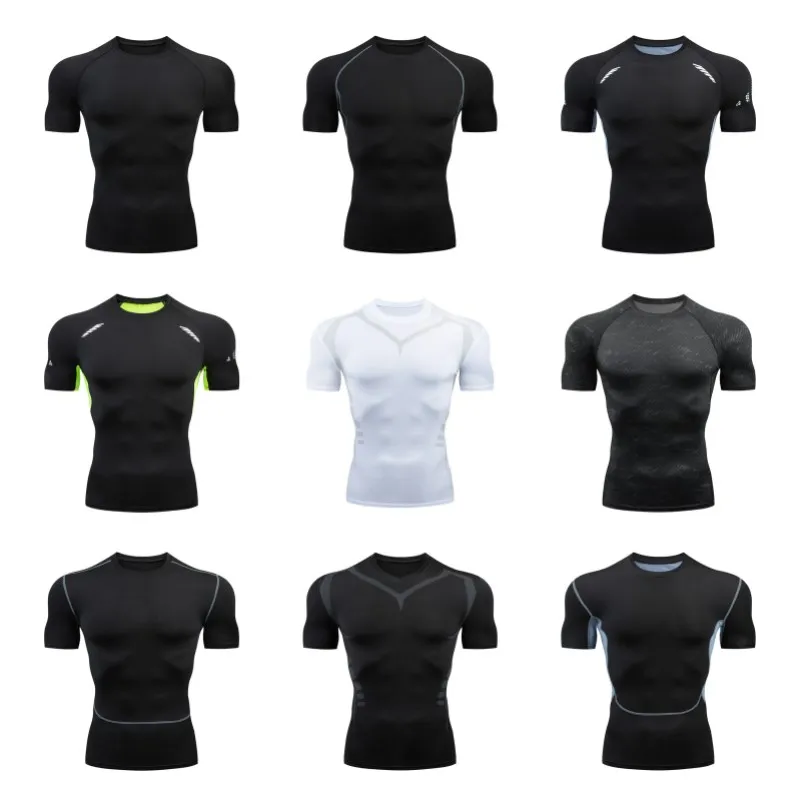 Nové športové tričko s krátkym rukávom Summer Priedušné rýchle suché športy Top kulturistika Track Track Track Track Compression Fitness