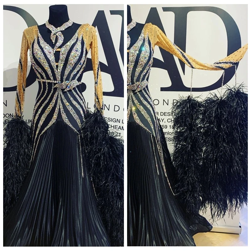 nové ženské tanečné šaty Štandardné tanečné šaty Ballroom Dress pre súťaž Moderný tanečný kostým s dlhým rukávom Round Dot