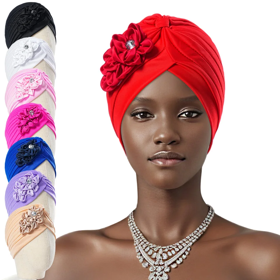 Nové ženy Elegantné kamienky kvetiny Turban módne vlasy opotrebovanie hlavy zábal dámy rakovina klobúky India čiapka Bandana moslimské indické klobúky