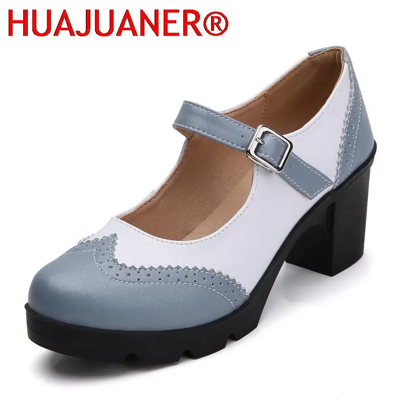 Nové ženy Originálne kožené spony remienok Mary Janes Platform Shoes topánky Žena čerpadlá vysoké podpätky topánky retro dámske svadobné topánky