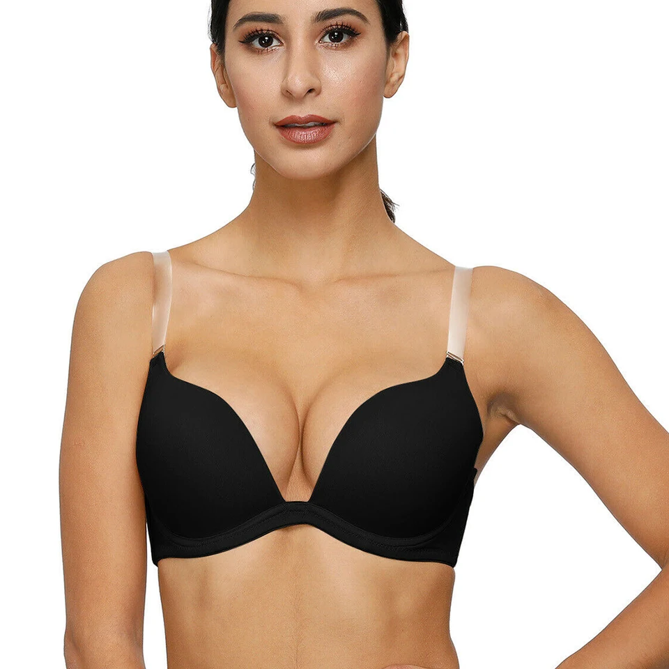 Nové ženy Push Up Bra Multiway Wire Bone Sexy Invisible Deep V Plunge Brassiere 30 32 34 36 38 40 42 44 Abcde Cups