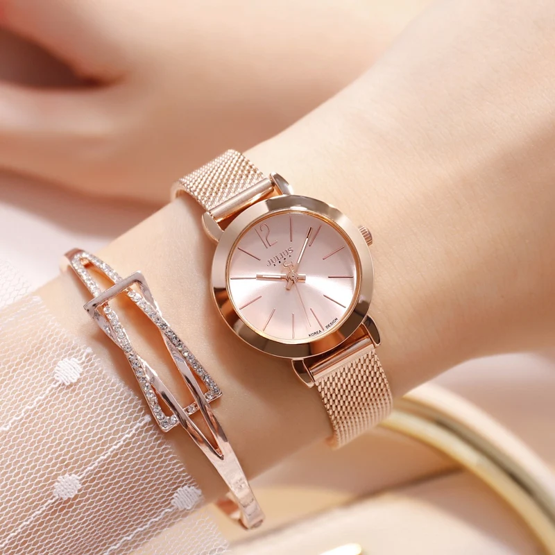 Nové ženy Rose Gold Oceľ náramok hodinky Ladies Strieborná sieťová skupina Quartz Relogio Girl Fashion Módna náhodná jednoduché hodiny Teen Time Hour