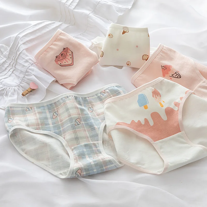 Nové ženy spodná bielizeň Japonské dievčatá Comfort Briefs Stredný pás Bezproblémové spodky Krásne kreslené vzory nohavičky Žena spodná bielizeň