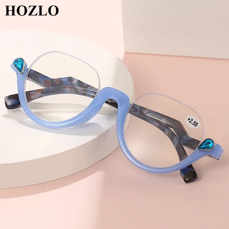 Nové ženy TR90 Semi RIM Anti Blue Ray Čítanie okuliare Lúcka Žena Presbyopická hyperopia okuliare módne vykladané kamienko kamienok
