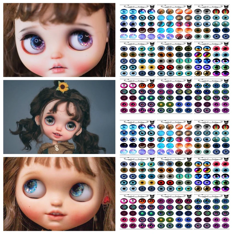 Noví 10 párov/set Diyeyechips Pattern Blyth Dolls Eye Chips Paper Patter Rainbow Shinning Farba pre 1: 6 bábik