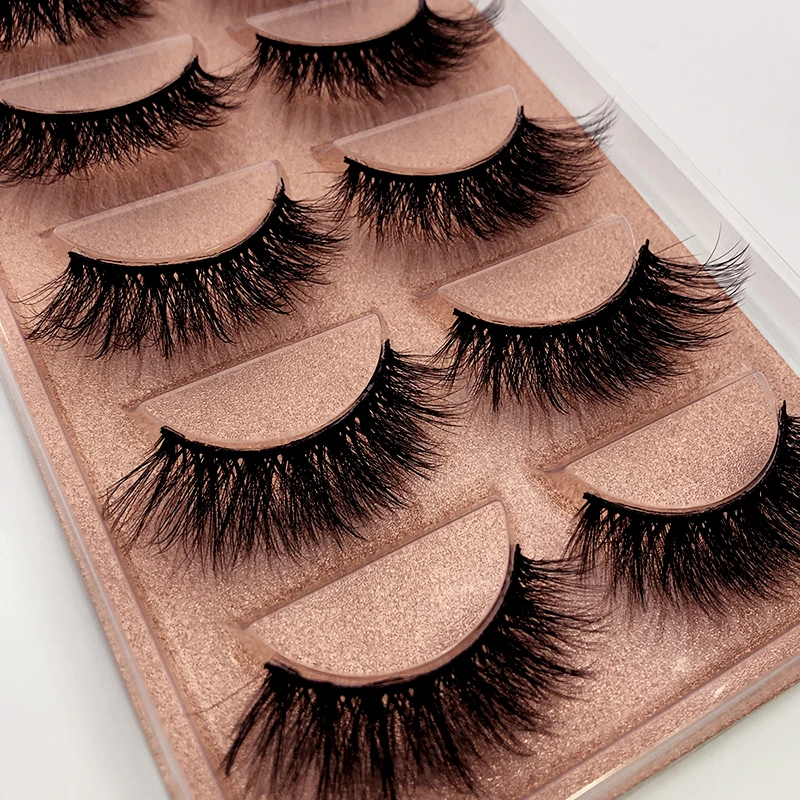 Noví 5 párov dlhé prírodné norky False riasy krížové ručne vyrábané bavlnené stopky očné riasy Dátum make-up Mink falošné mihalnice