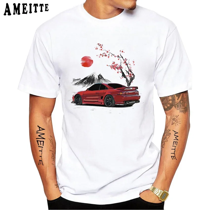 Noví letní muži s krátkym rukávom Crimson Red 1999 MR2 s čerešňovým kvetom Tree Art T-Shirt JDM Dizajn