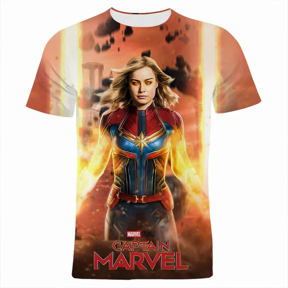 Noví letní muži Ženy Kapitán Marvel Tričko Kids Ms.Marvel Tops Tops Tees Deti módne oblečenie Family Rodinné náhodné oblečenie