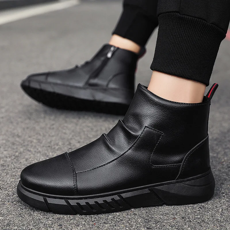 Noví muži Chelsea topánky High Top topánky Pu koža veľká veľkosť mužov Zasuňte topánky Slip-on Man Casual Boots Mužské topánky