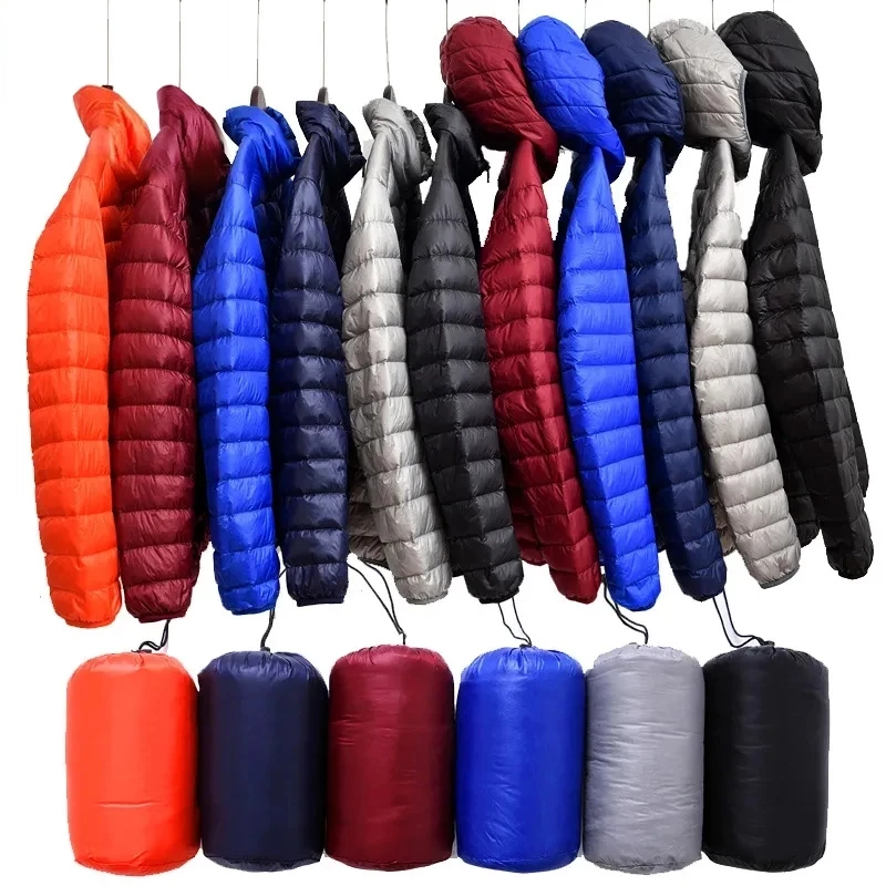 Noví muži tenká bunda Biela kačica dole ultralight bundy Pánske a zimné teplé kabáty prenosné prenosné zvraty