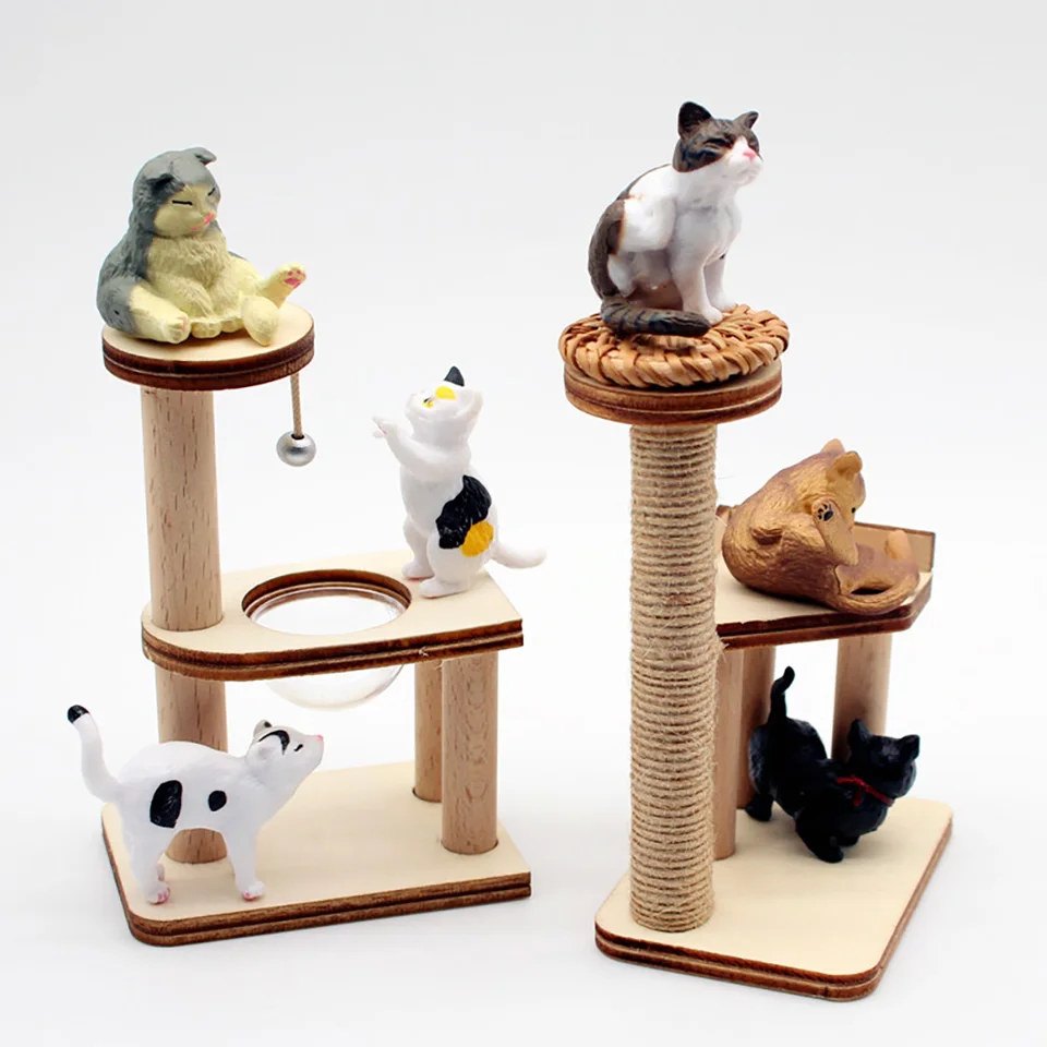 Nový 1 set 1/6 v mierke Miniatúrna simulácia Dollous Miniature Cat Cating Rám pre hračky pre bábiky Blyth OB11