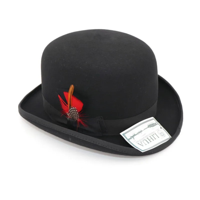 Nový 100% vlnený klobúk Vysoko kvalitný módny pánsky a dámsky čierny klobúk s klobúkom čiernej vlny Felt Derby Bowler Hats B-8134
