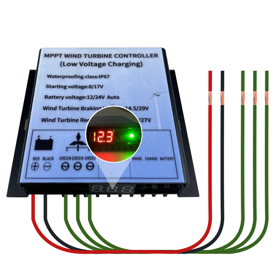 Nový 12V 24V 48V 600W 800W MPPT Generátor veternej turbíny Ovládač s nízkym obsahom nabíjania nabíjania Booster Controller IP67 LED napätie napätia