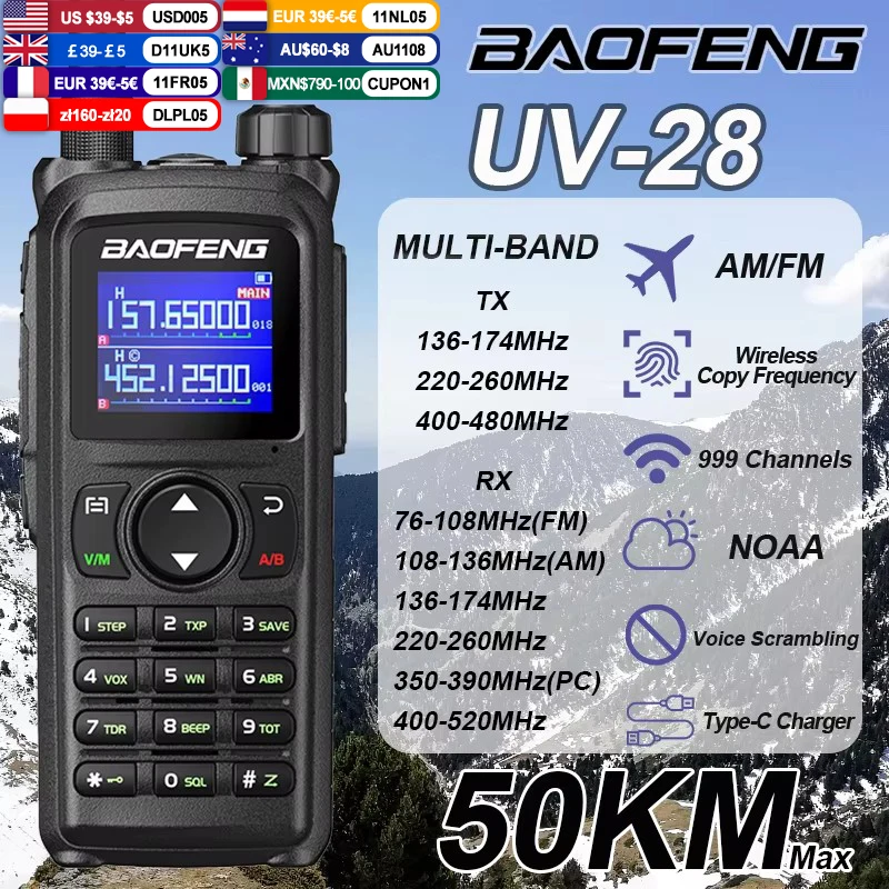 NOVÝ 2024 BAOFENG UV-28 WALLIE TALKIE Prenosný viacpásmový 999 CHRÁNSKÝ FREKVENCIA FREKVENCIA DLHÉHO ROZSAHY TYP-C AM FM TO WAY HAM Radio Rádio