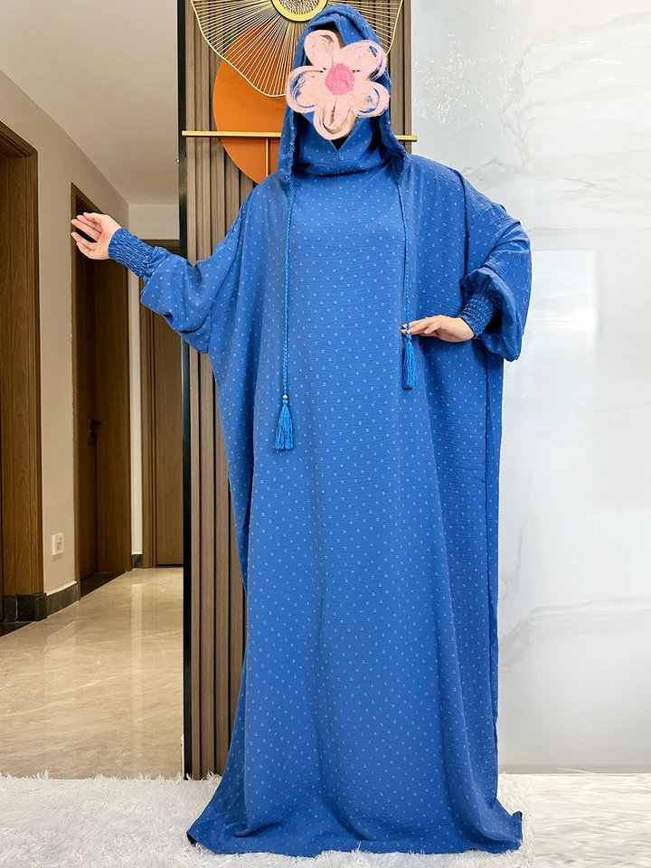 Nový 2024 Ramadán Moslimský dvojitý klobúk Abaya Dubai Turecko Islam modlitebný odev pevná farba mäkká tkanina Šaty islam ženy kaftan