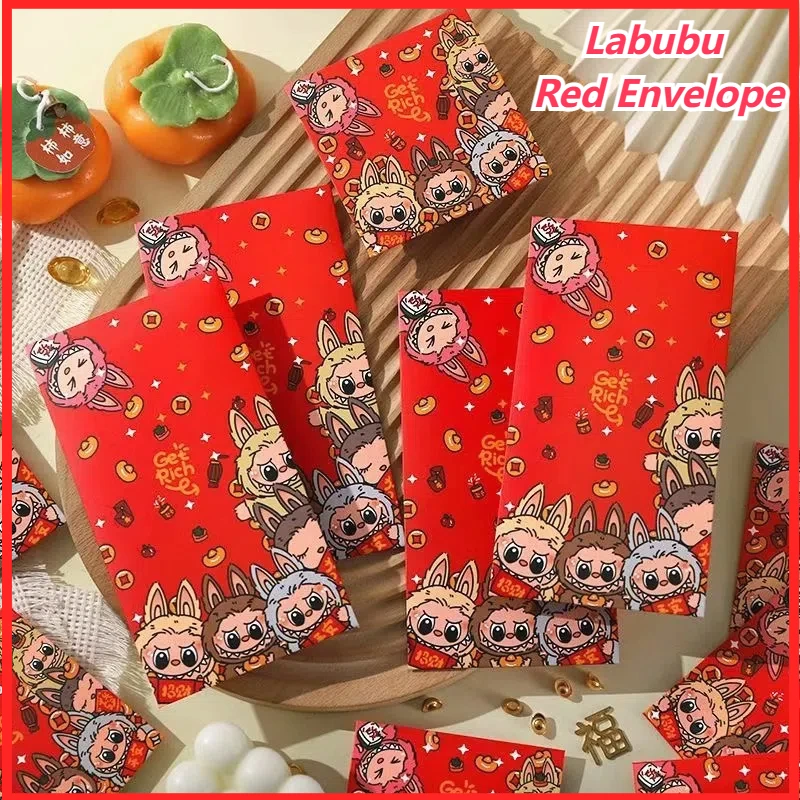 Nový 2025 Cartoon LaBubu Red Envelope Ins Nový rok Červená obálka sa propaguje krok za krokom Bubu High Lift Wallet Paper Bag Darčeky