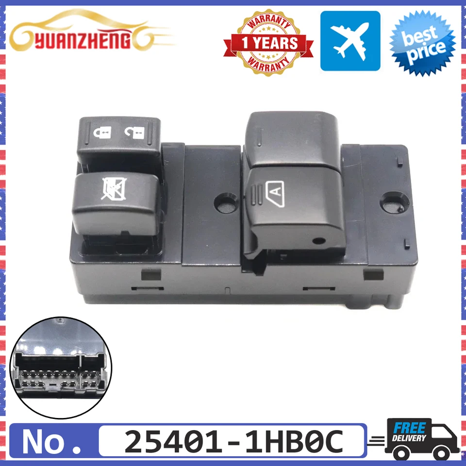 NOVÝ 25401-1HB0C Left Driver Full Window prepínač pre Nissan Micra K13 2010-2018 Sunny Versa 2012 Poznámka 2014-2016 25401-3BB0C