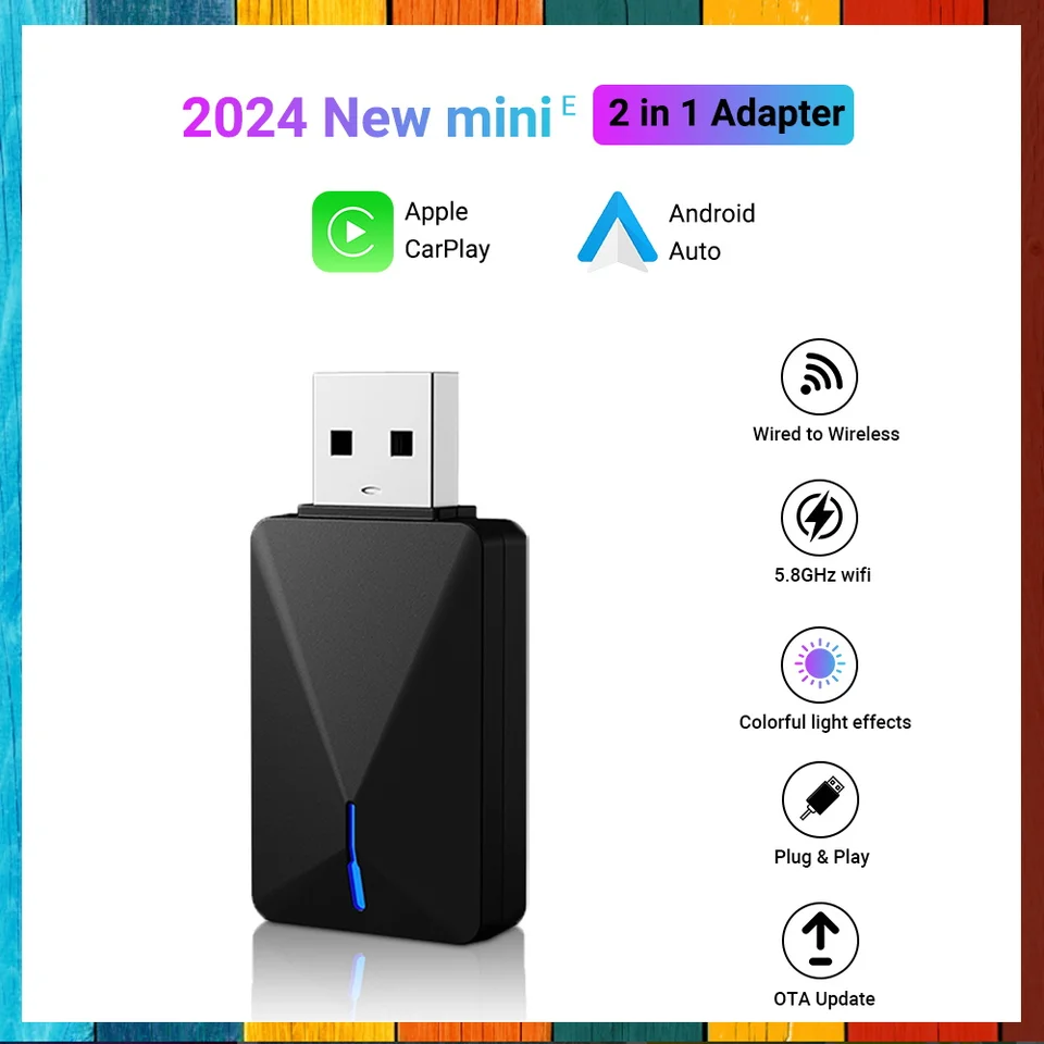 Nový 2in1 CarPlay & Android Auto Mini Box Wired to Wireless CarPlay Adapter pre USB/Typ C Plug & Play Fit 99% automobilov Universal Box