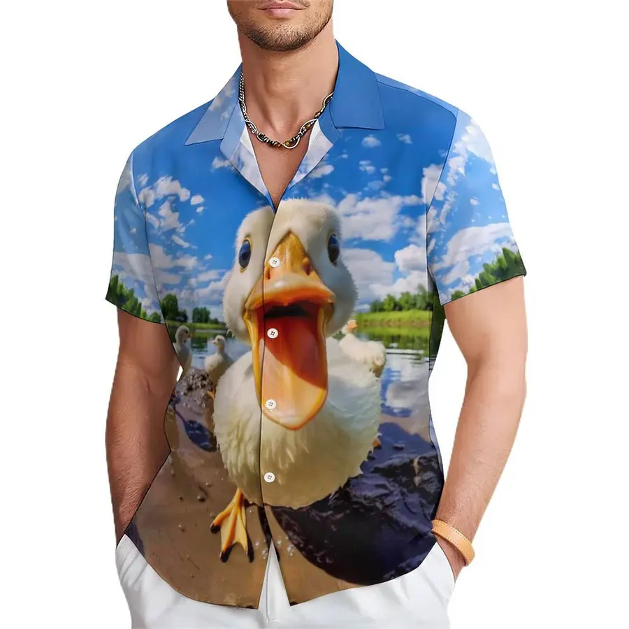 NOVÝ 3D LIGHT FACK DUCK TLAČ FILM Film Casy Rattan High-Definition Printed vzor Pánske tričko s krátkym rukávom