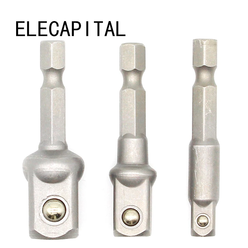 Nový 3ks/set Chrome Vanadium Steel Socket Adapter Hex Shank na 1/4 