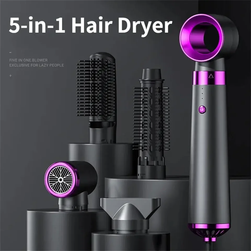 NOVÝ 5 IN 1 ELEKTRICKÝ VLASTNÝ SUBER HOT AIR Kefa Multifunkčné vlasové potrubie Negatívne iónové natáčanie Fúkanie SETLING SET SET