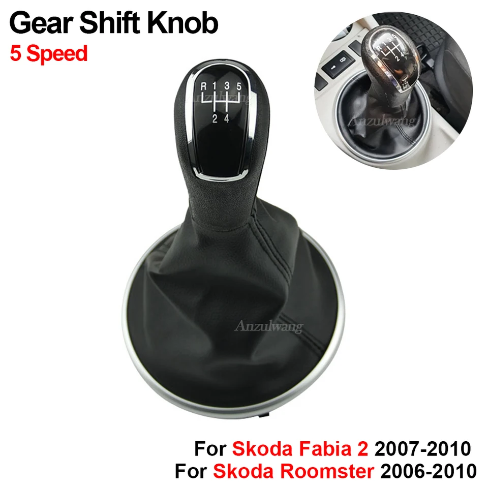 Nový 5-rýchlostný gombík s radením s koženou chôdzou Boot topánok pre SkoDa Fabia 2 2007 2008 2009 2010/Roomster 2006-2010