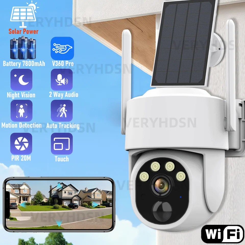 Nový 5MP WiFi PTZ fotoaparát Outdoor Wireless Solar IP fotoaparát 3MP HD Vstavaná batériová video sledovacia kamera Dlhodobý pohotovostný režim