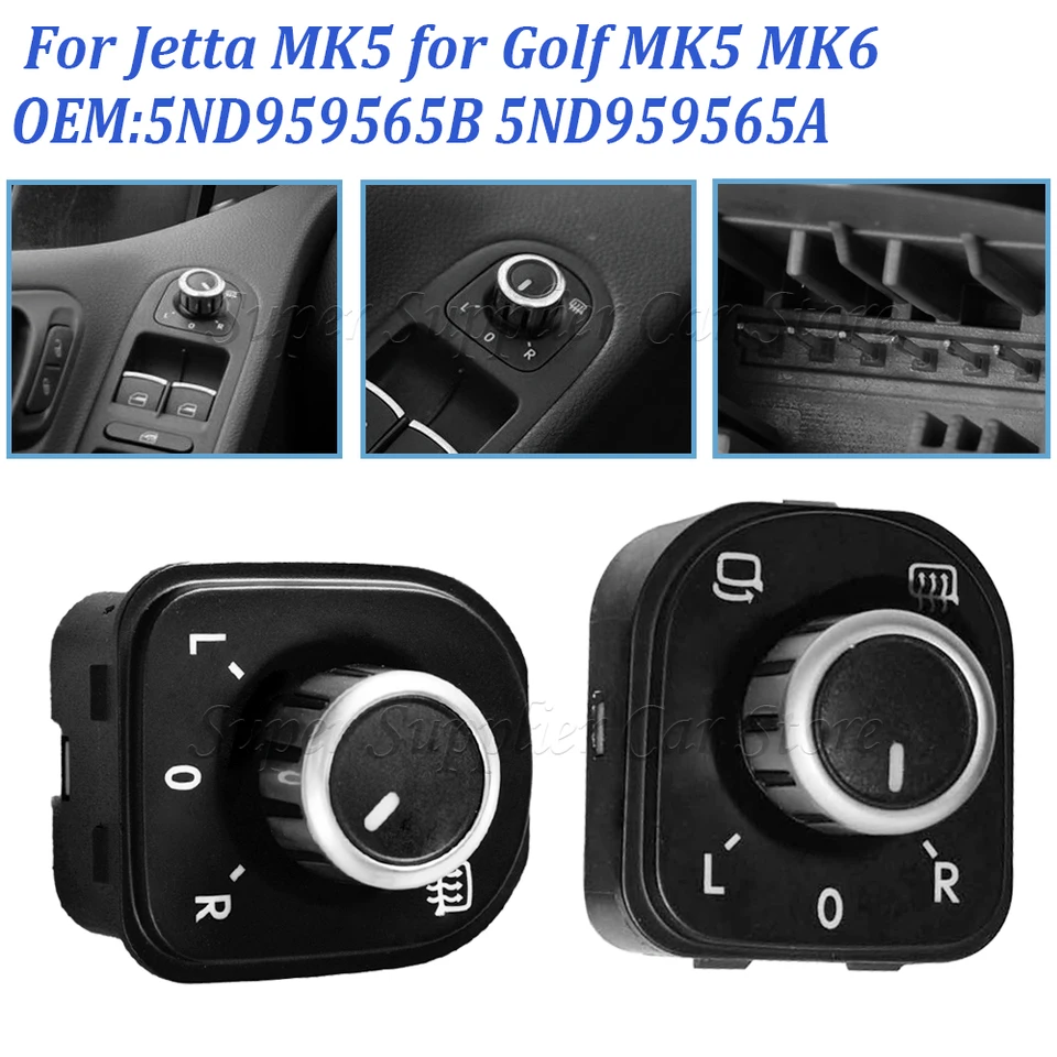 NOVÝ 5ND959565B 5ND959565A pre VW Golf MK6 Passat B6 Rabbit Zadné zrkadlo Chrome Switch Knob vykurovanie