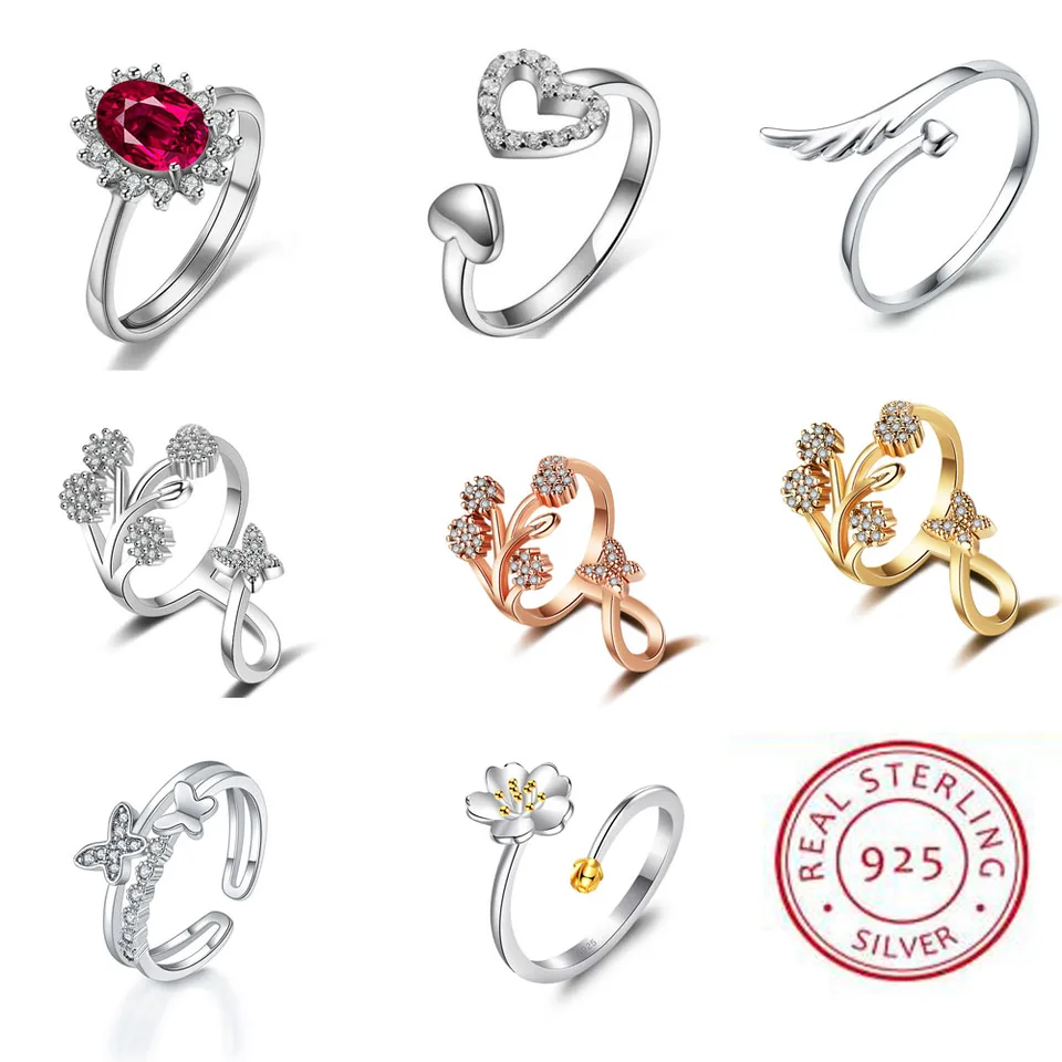 NOVÝ 925 Sterling Silver AAA Zirkónové prstene pre ženy Láska Srdce Engagement Wedding Ring Luxusný kúzlo módne šperky Darček