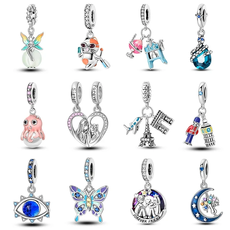 NOVÝ 925 Sterling Silver Svetel Elf modrá fialová motýľ Moon Moon Life Tree Charms Fit Pandach Originálny náramok DIY šperky
