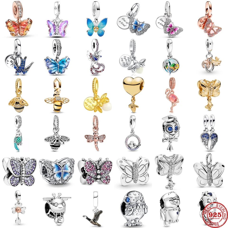 Nový 925 Sterlling strieborný migračný vták Butterfly Boutique Boutique kúzlo Pendant Fit Original Pandora náramok DIY Jewerlry