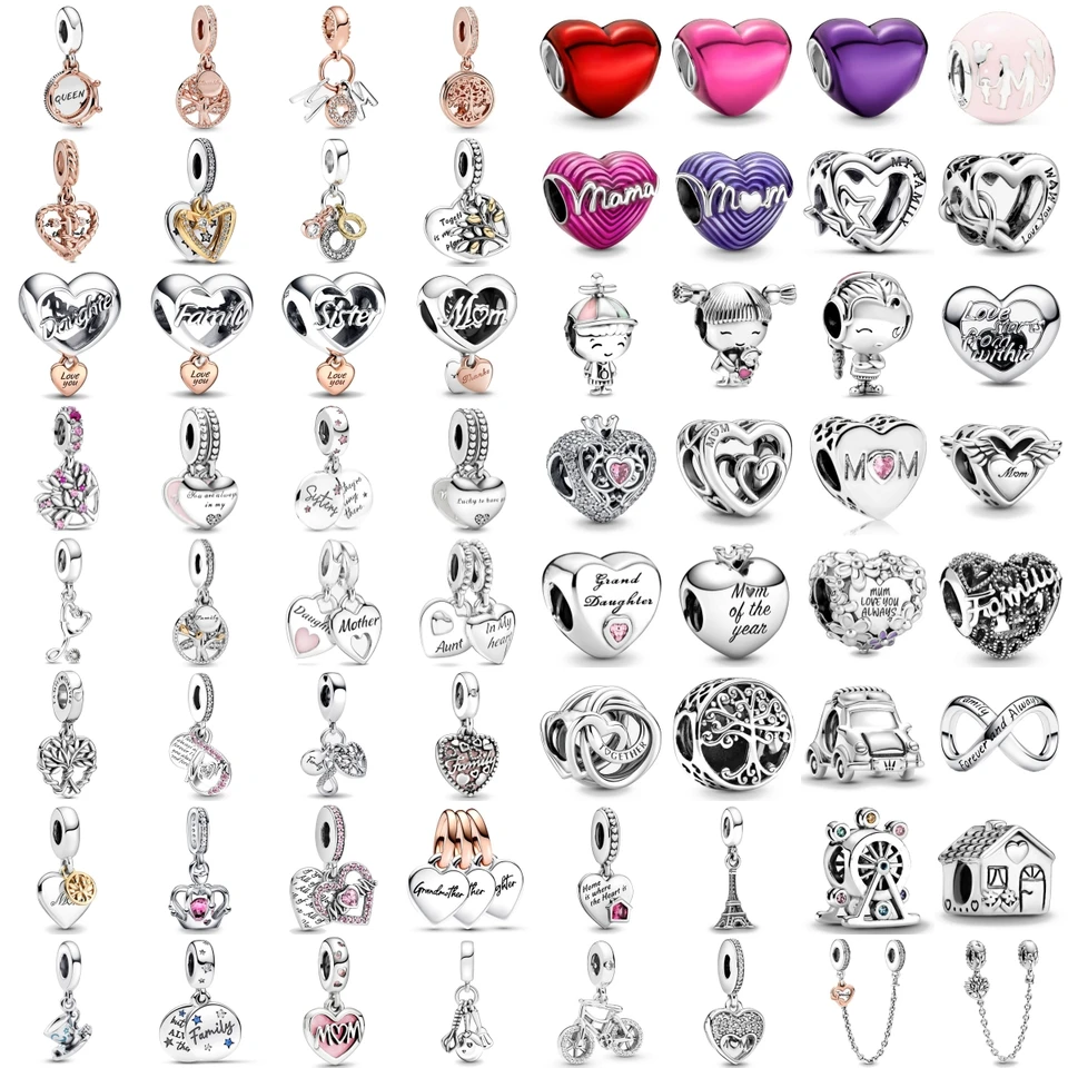 NOVÝ 925 Strieborný člen rodiny sestra mama dievčenské autá Pendants Charms Fit Fit Original Pandora náramok DIY šperky pre ženy 2024