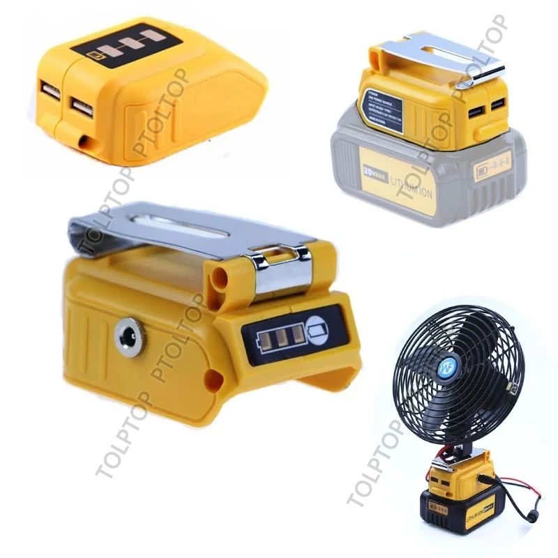 Nový adaptér s výstupným rozhraním 12V 5A DC a CLIP pre DEWALT 18V 20V LI-ION BATTERSKÁ BATTERS DUAL USB a LED DISPICK CONFERTER