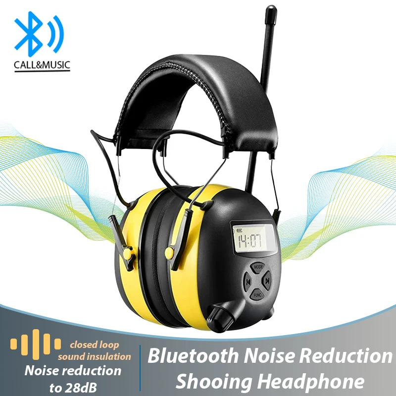 Nový AM/FM Radio sluchový chránený ochranca hluku Bezpečnosť Bluetooth 5.0 Earmuff 30dB Ochrana ucha hluku uší na hroting