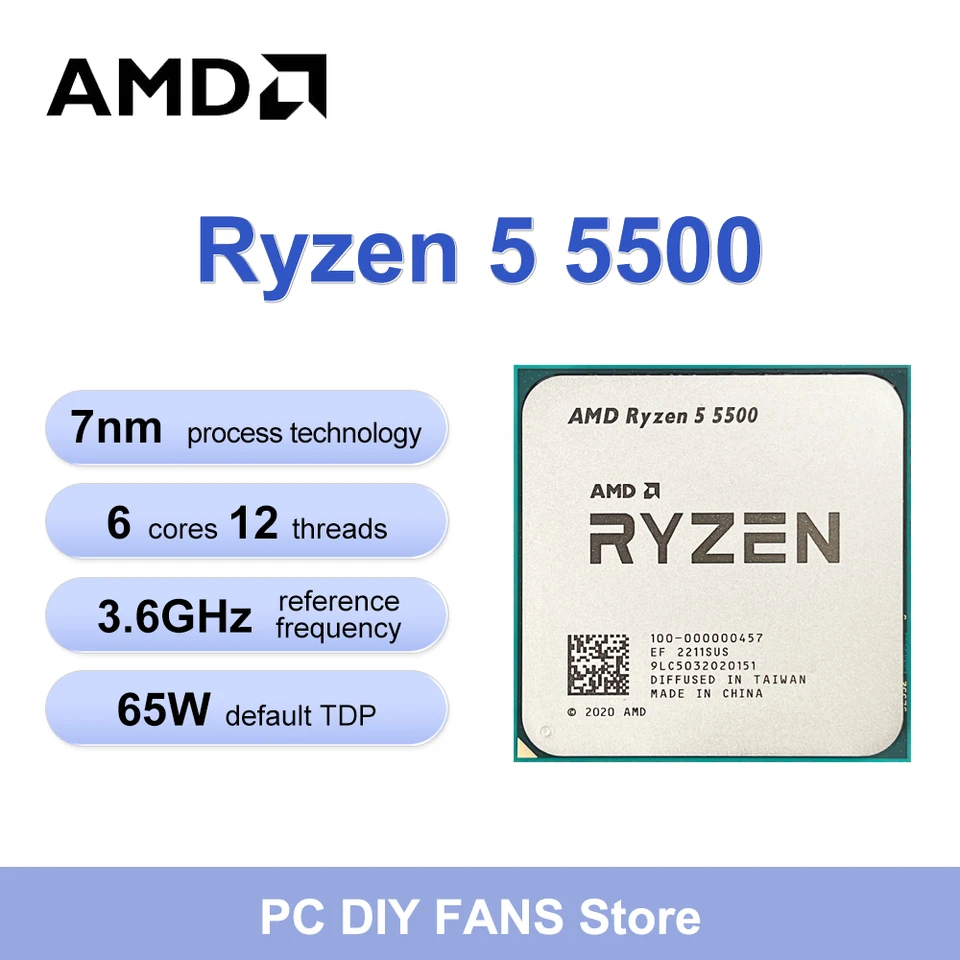 Nový AMD Ryzen 5 5500 R5 5500 6-Core 12-Laad 3,6 GHz procesor CPU 7nm L3 = 16m Core Architecture Zen 3 Socket AM4, ale bez chladiča