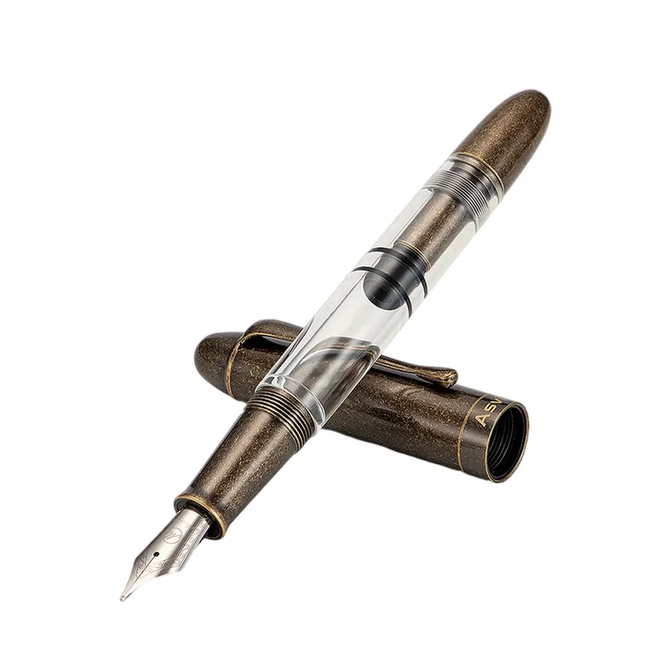Nový ASVine P30 BRASS PISTON FONTAIN PEN TORPEDO Tvar kov kovový akryl EF/f/M NIB Vintage retro písanie Office Business School Pen Pen