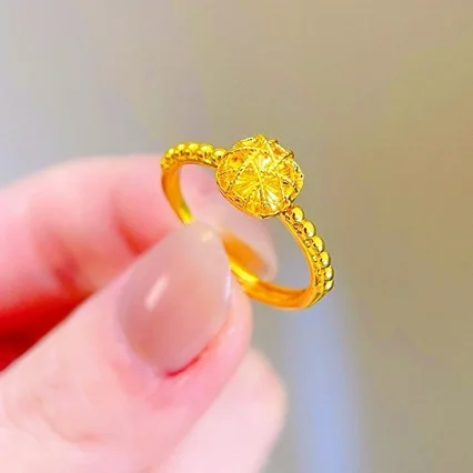 Nový Au999 zlaté šperky Small Sugar Cube Ring Ring Open 24k Pure Gold Darček prsteň pre matku