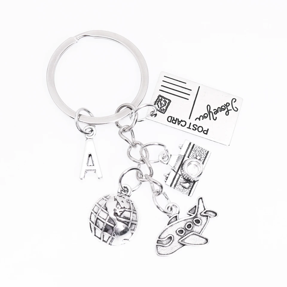 Nový AZ Letter Lietadlo Kľúčenky Traveller Silhouette Art Earth Keychain Athlete Darčekový fotoaparát kľúča kľúče k karty šperky