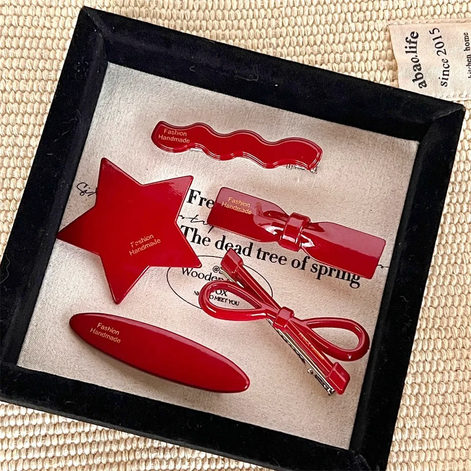 Nový Bowknot Hairpin Red Star Broken Vlasy Clip Styling Styling Tool Darček