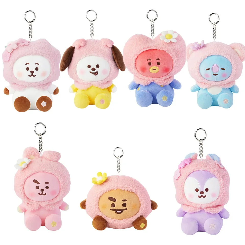 Nový BT21 Kawaii Anime Sakura Series plyšový prívesok roztomilý karikatúra rj chimmy cooky shooky mang koya plyšový kľúče vrecko na kľúče