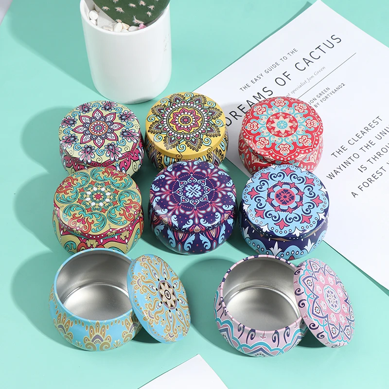 Nový bubon Candy Box môže kolo 4,4 oz Tinkplate Etnicko veterná sviečka Cookie Party Člové plechové šperky