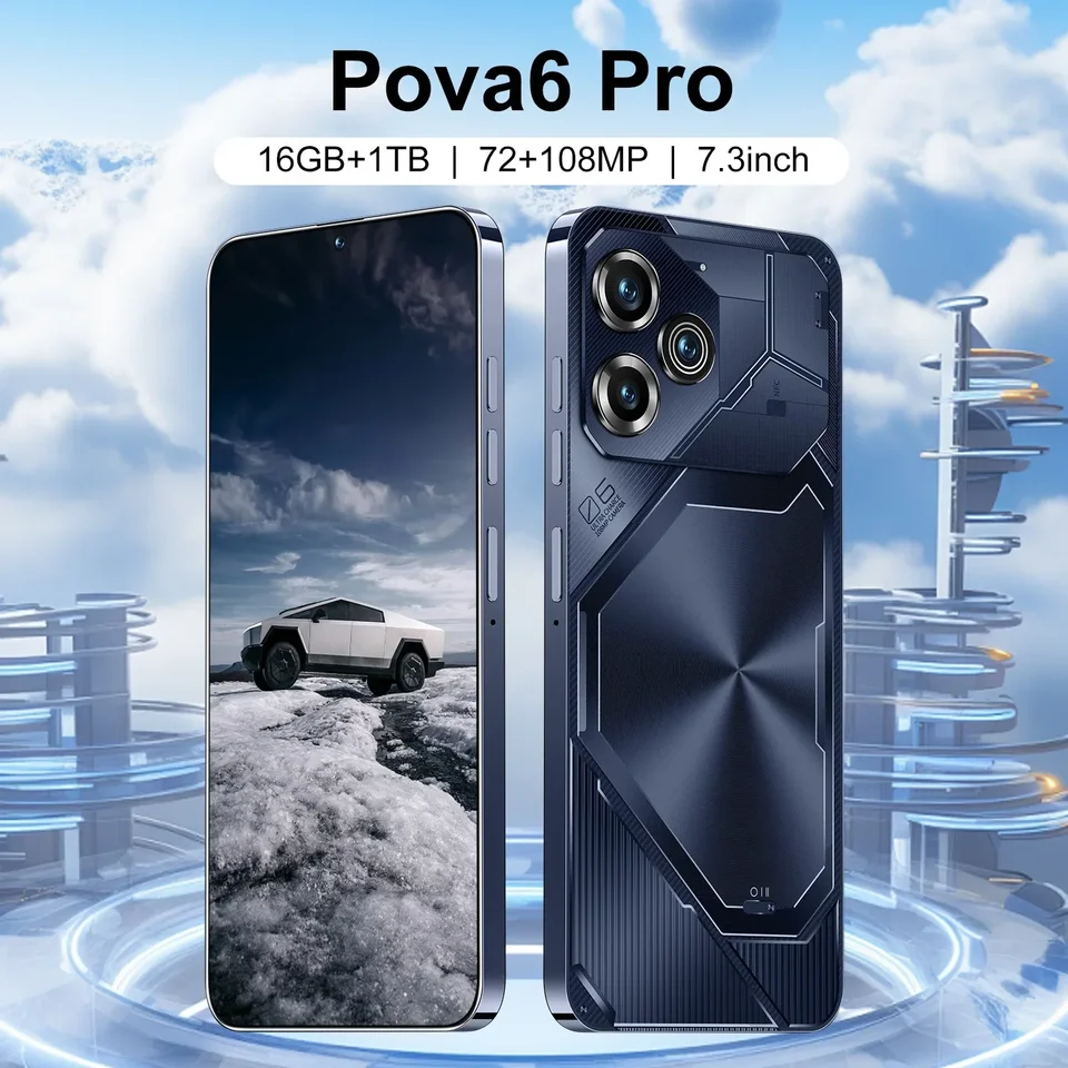 Nový cezhraničný mobilný telefón POVA6 Pro s skutočným perforovaným Androidom na veľkej obrazovke HD Originálny mobilný telefón CELULARES S22 Ultra
