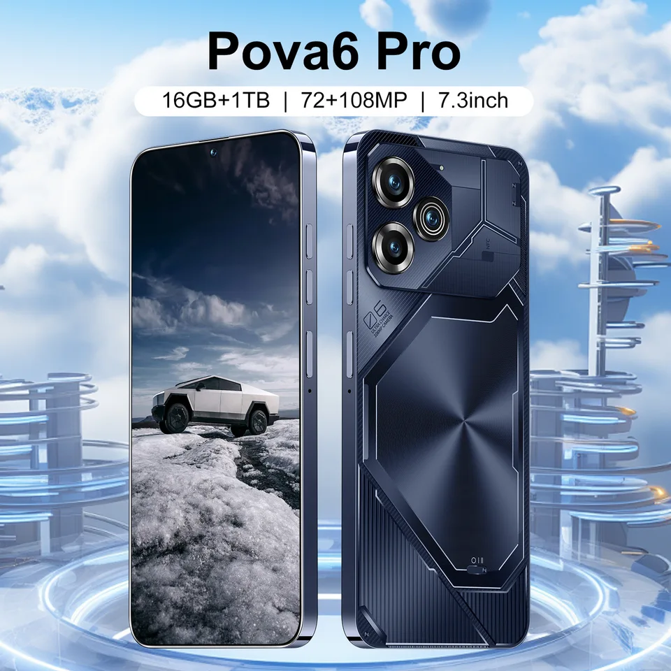 Nový cezhraničný mobilný telefón POVA6 Pro s skutočným perforovaným Androidom na veľkej obrazovke HD Originálny mobilný telefón CELULARES S22 Ultra