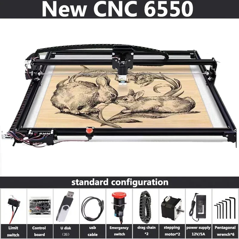 Nový CNC 6550 2-osový gravírovací stroj Pracovná plocha 65*50 cm 20W laserového rytca s núdzovým zastávkou pre rezy drevo MDF