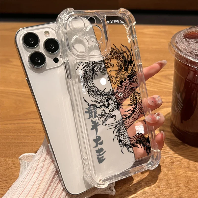 Nový Cool Dragon Clear Anti-Drop Puzder pre iPhone 16 Pro Max 15 14 13 12 11 x xr xs 7 8 16 Plus SE Sholnap odolný silikónový kryt