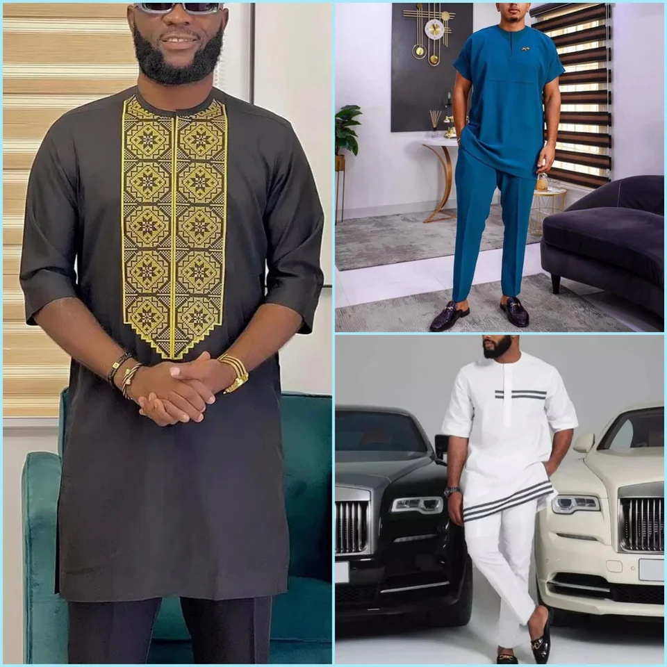 Nový dashiki luxusný plnohodnotný mužský súprav