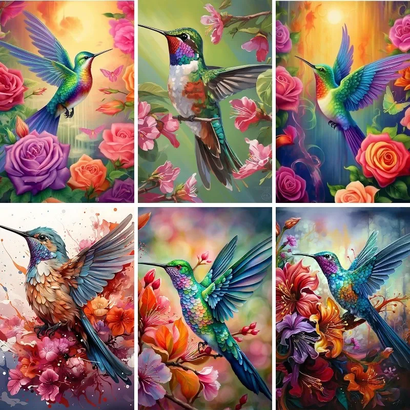 Nový diamantový maľba krížový steh, kolibrík a kvet Hibiscus, plný kamienok, Cottagecore Decor Botanical Art