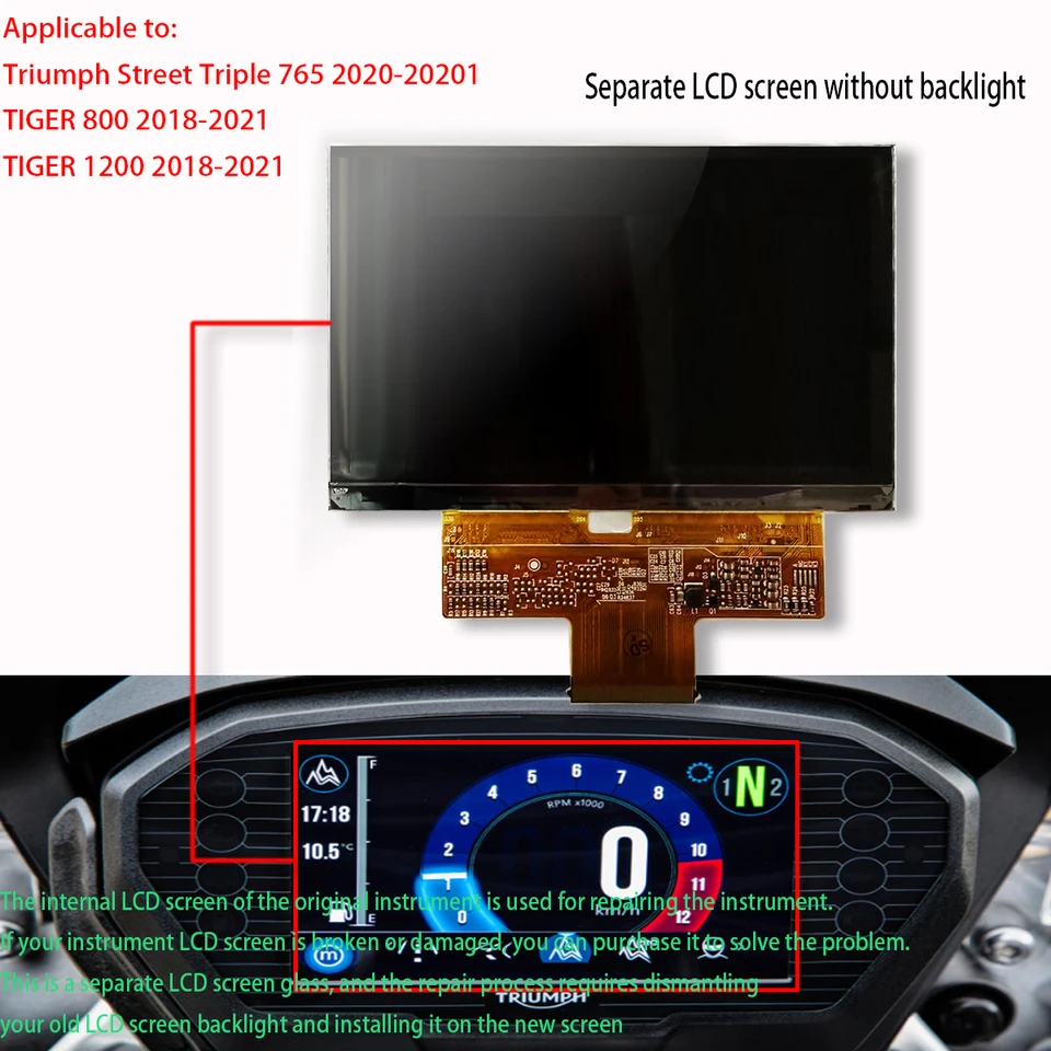 Nový displej LCD bez podsvietenia Dashboard pre Triumph Street Triple 765R Tiger 1200 XCA XR XLX 800 XRT XRX XRXL Prístroj